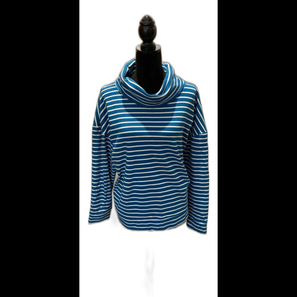 Time and Tru Velour Top Size XXL (20) Cowl Neck Turquoise Green White Stripes - Picture 1 of 11